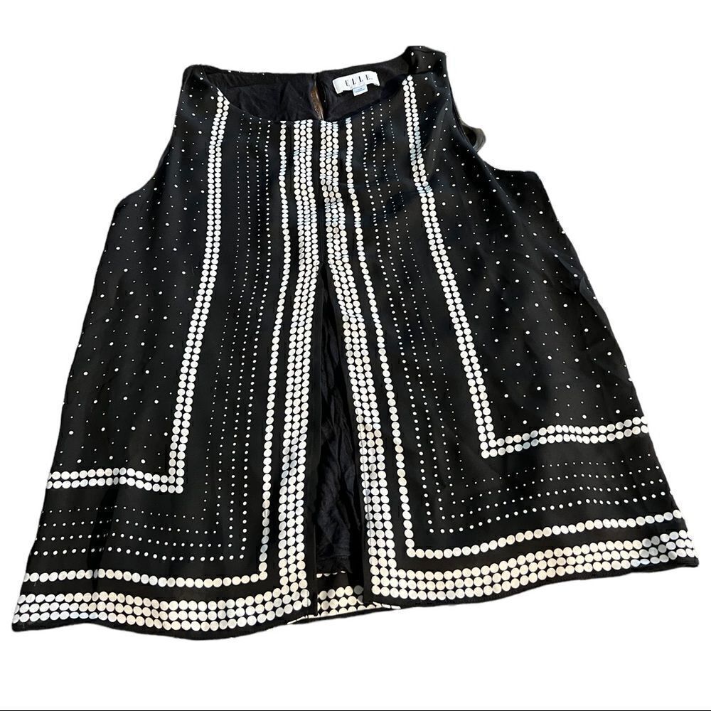 Elle black and white polka dot print‎ sleeveless blouse women's XS
